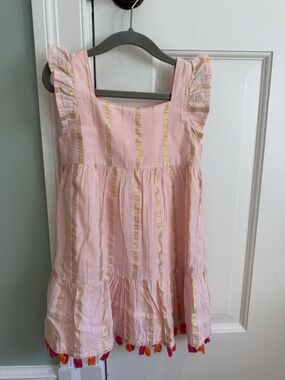 Sammy + Nat Pink Gold-Striped Tassel Hem Sundress